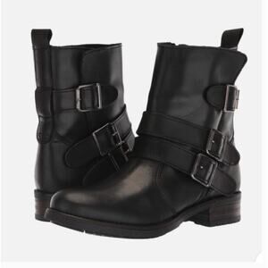 Eric Michael Janel Moto Boots 9.5 Black NWT Leather Ankle Booties Buckle